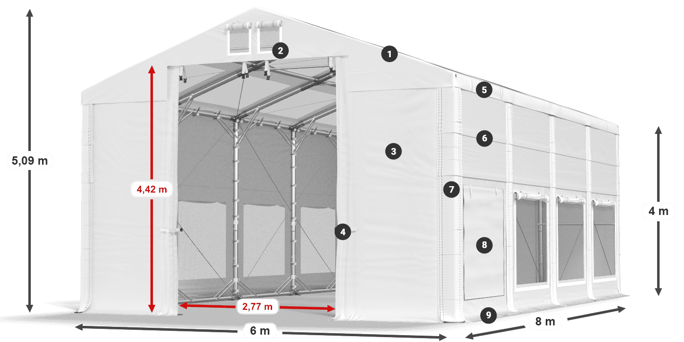 Tető: MS T 580 PVC Falak: SD M 500 PVC 4 m jelmagyarázat