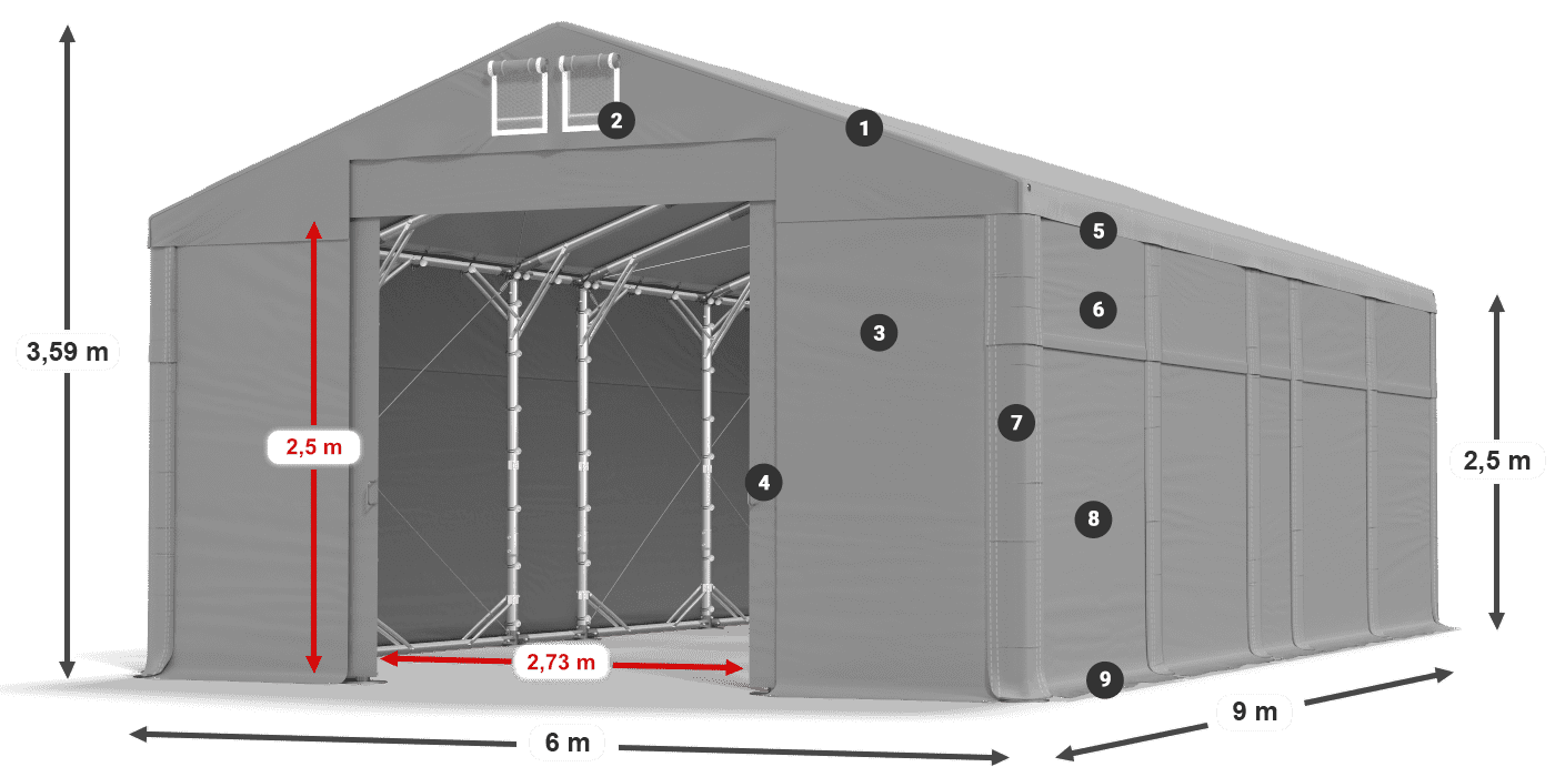 Tető: FR 620 PVC Falak: MS 580 PVC 2,5 m jelmagyarázat