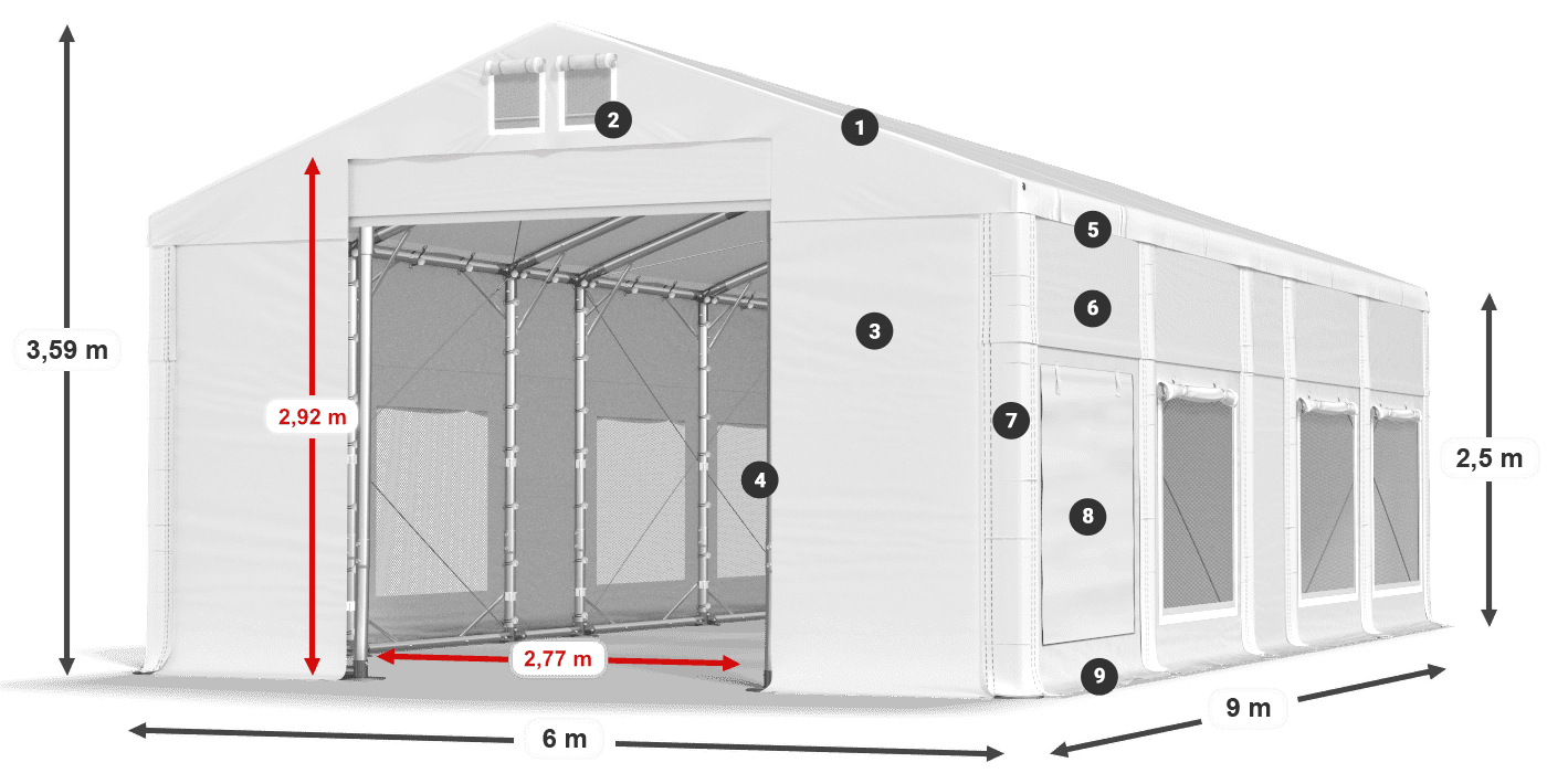 Tető: FR 620 PVC Falak: SD 500 PVC 2,5 m jelmagyarázat
