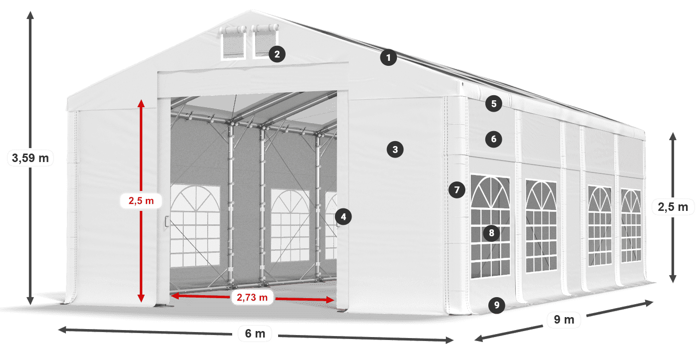Tető: MS T 580 PVC Falak: FR 620 PVC 2,5 m jelmagyarázat