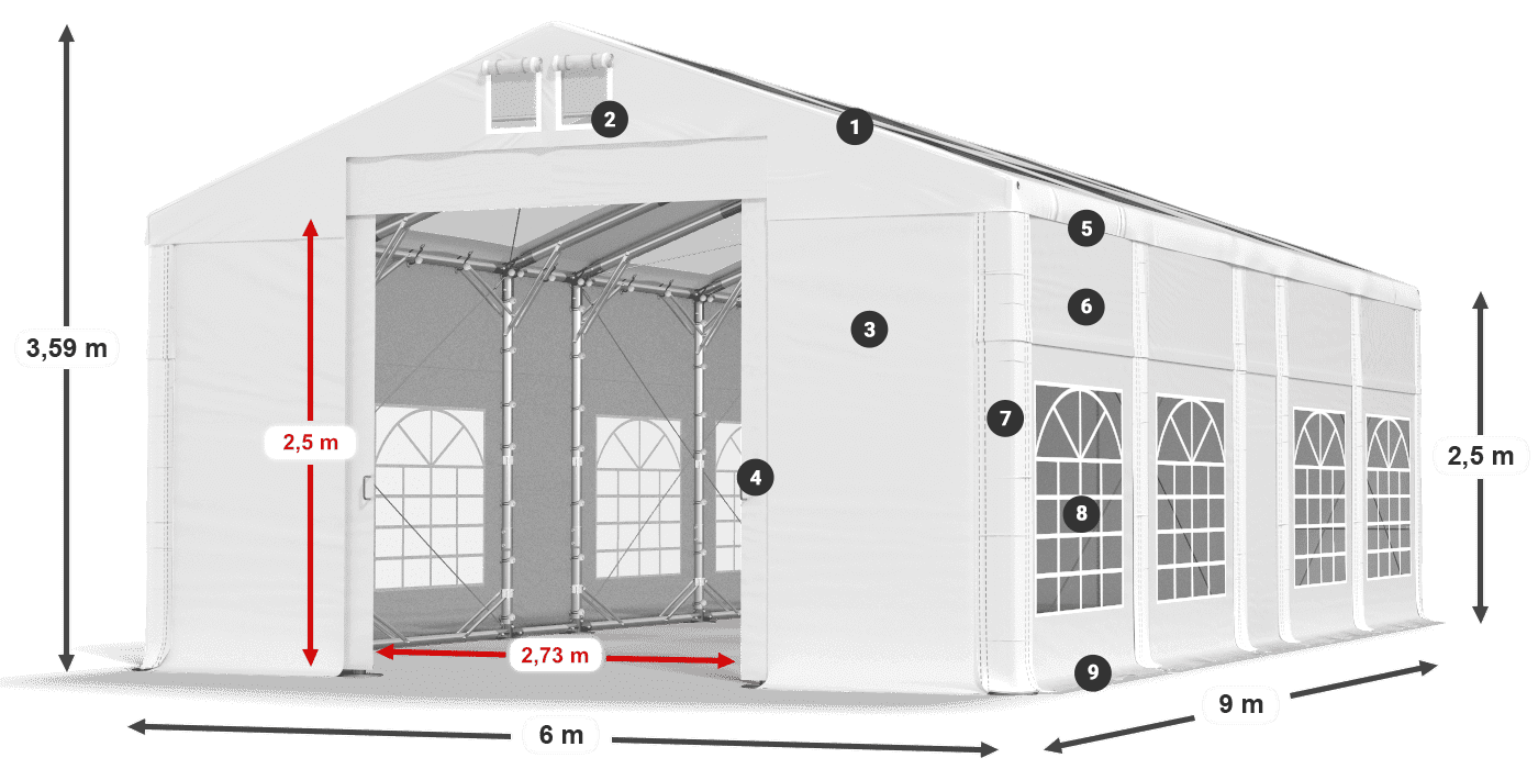 Tető: MS T 580 PVC Falak: FR 620 PVC 2,5 m jelmagyarázat