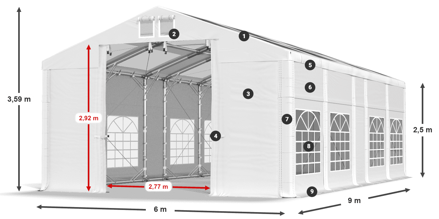 Tető: MS T 580 PVC Falak: FR 620 PVC 2,5 m jelmagyarázat