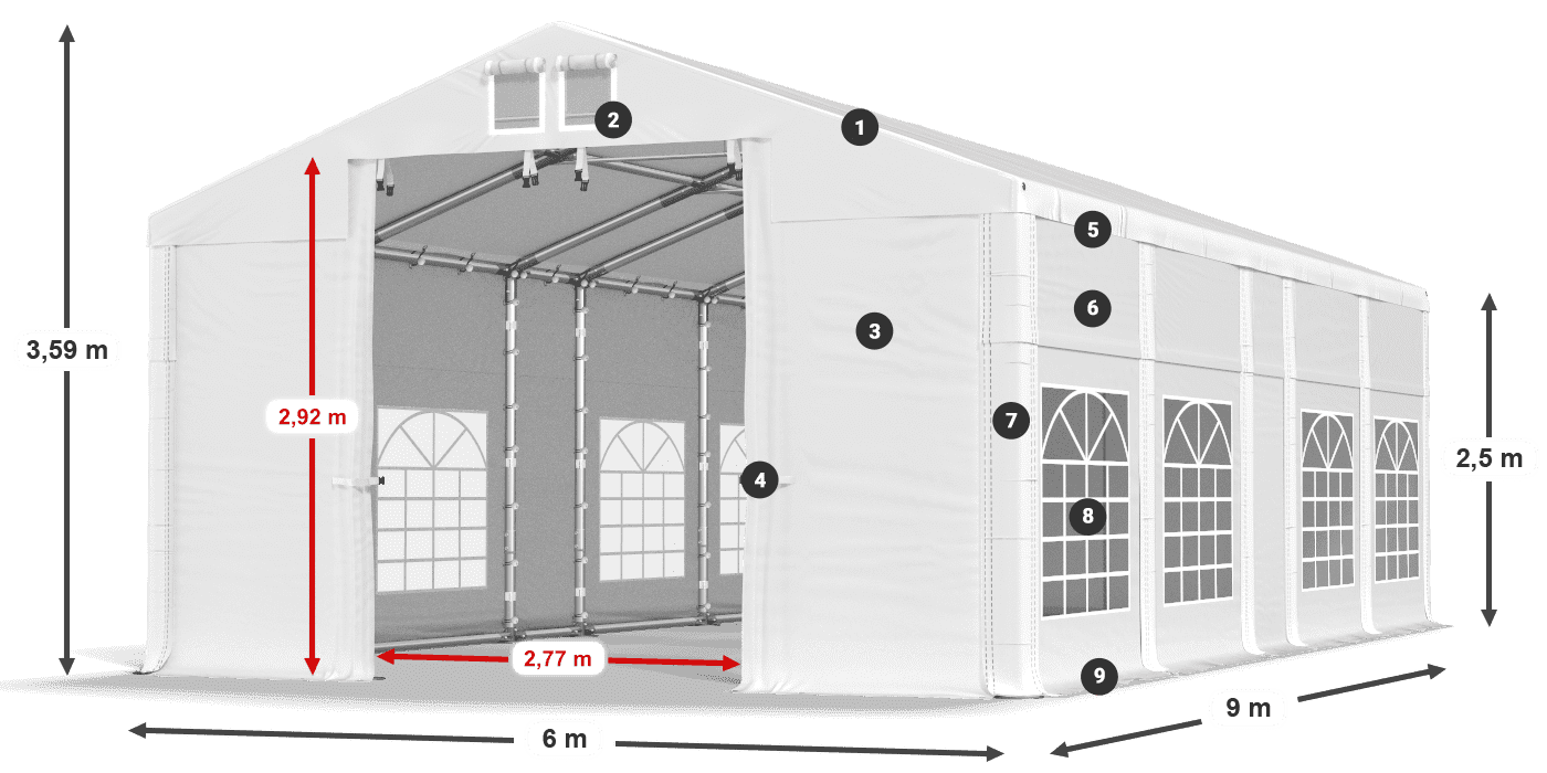 Tető: MS 580 PVC Falak: FR 620 PVC 2,5 m jelmagyarázat