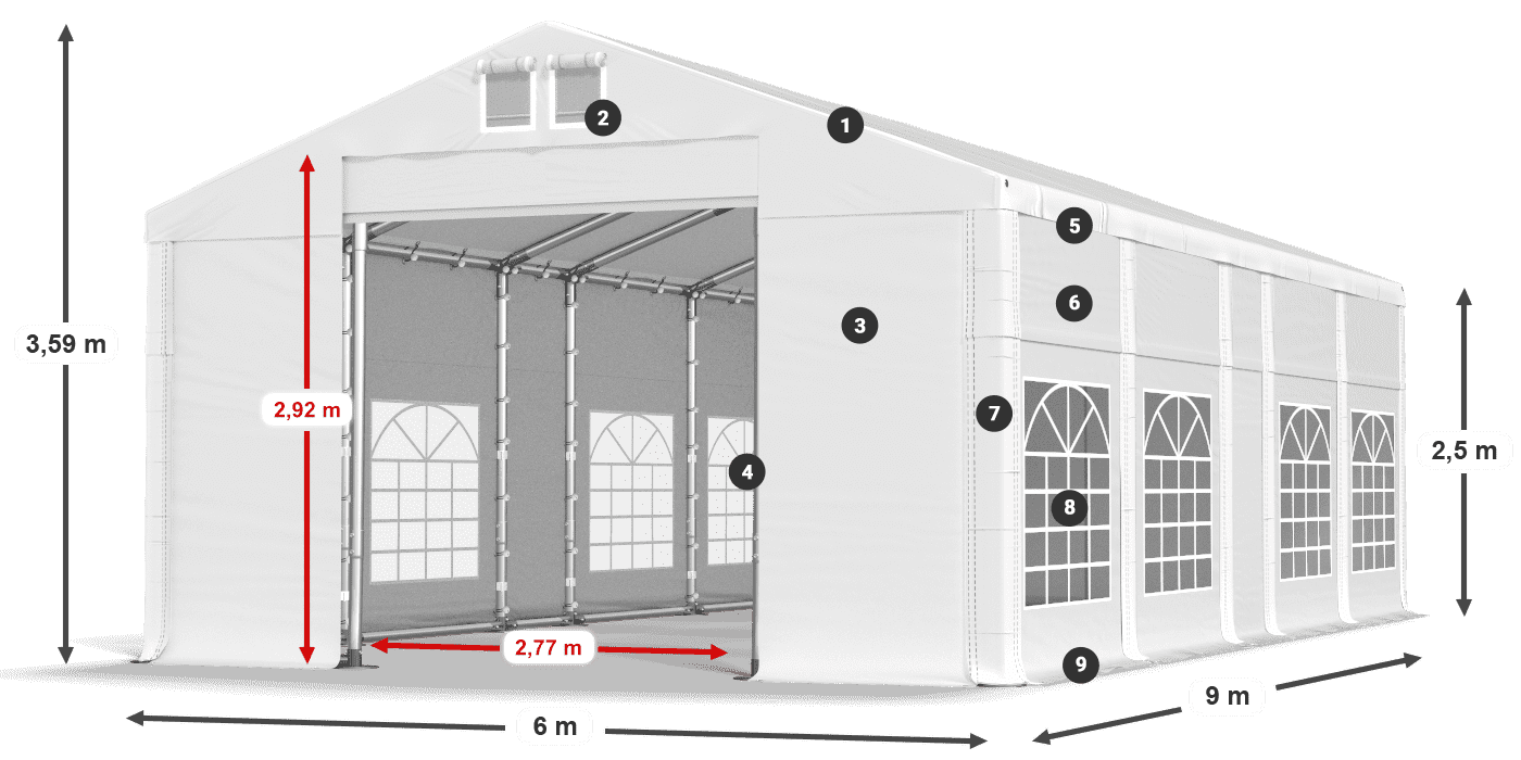 Tető: MS 580 PVC Falak: FR 620 PVC 2,5 m jelmagyarázat