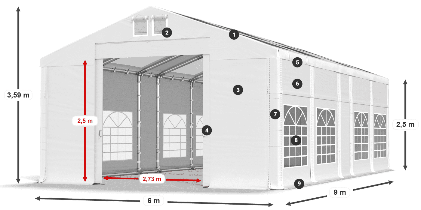 Tető: MS T 580 PVC Falak: FR 620 PVC 2,5 m jelmagyarázat