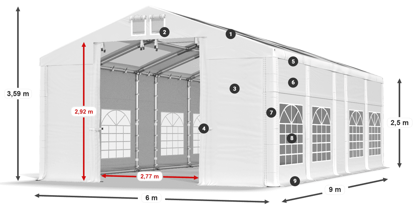 Tető: MS T 580 PVC Falak: FR 620 PVC 2,5 m jelmagyarázat