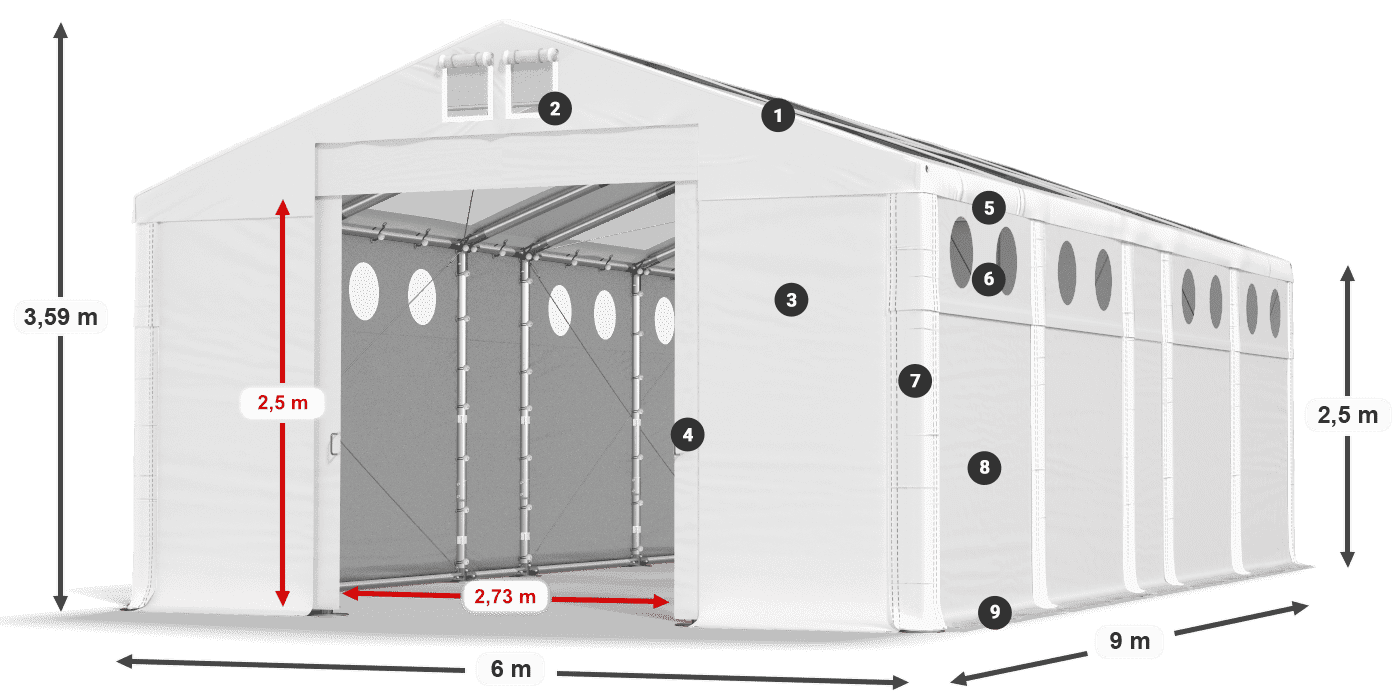 Tető: MS T 580 PVC Falak: FR O 620 PVC 2,5 m jelmagyarázat