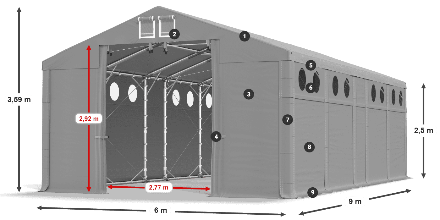 Tető: MS 580 PVC Falak: SD O 500 PVC 2,5 m jelmagyarázat