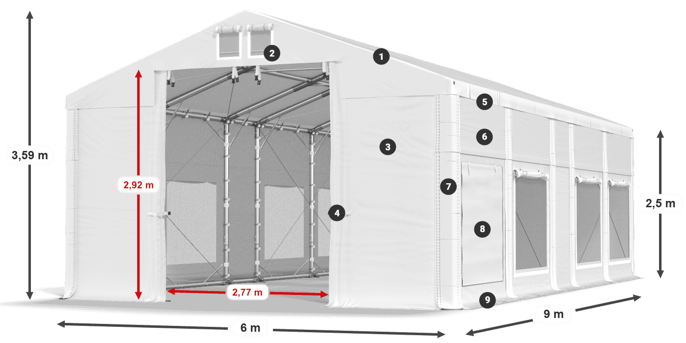 Tető: MS 580 PVC Falak: SD M 500 PVC 2,5 m jelmagyarázat