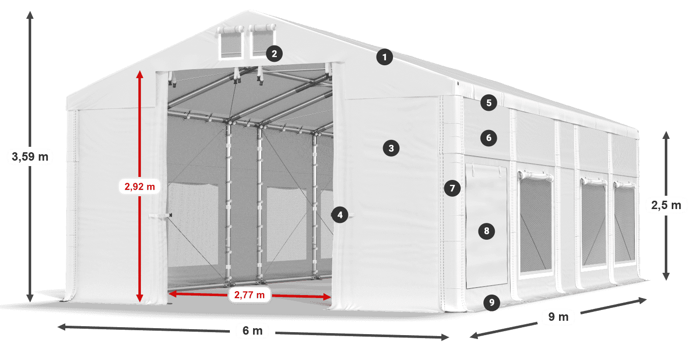Tető: MS 580 PVC Falak: SD M 500 PVC 2,5 m jelmagyarázat