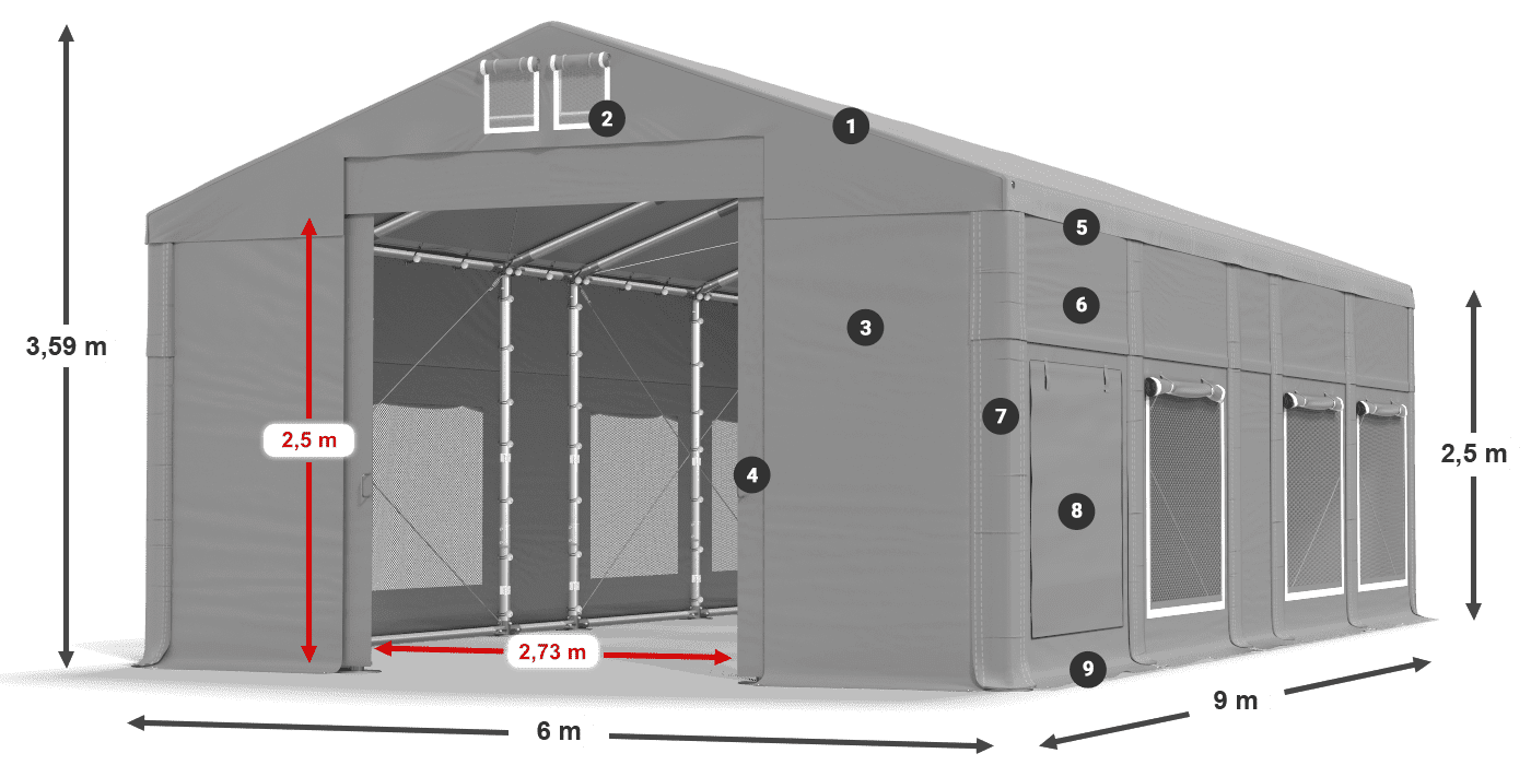 Tető: MS 580 PVC Falak: SD M 500 PVC 2,5 m jelmagyarázat