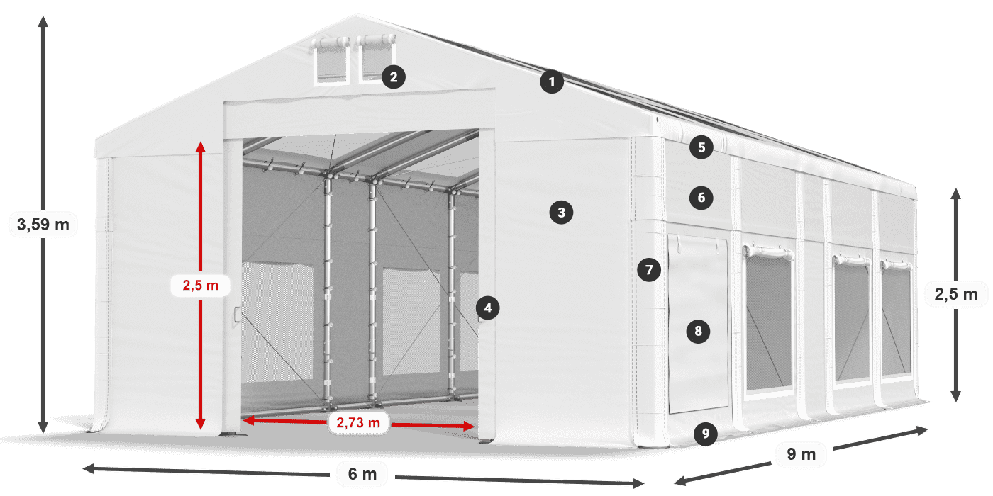Tető: MS T 580 PVC Falak: SD M 500 PVC 2,5 m jelmagyarázat