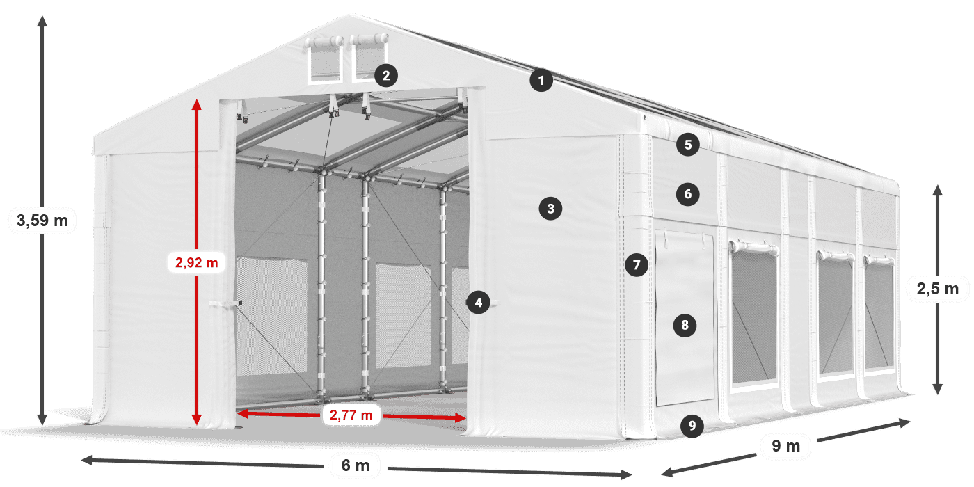 Tető: MS T 580 PVC Falak: SD M 500 PVC 2,5 m jelmagyarázat
