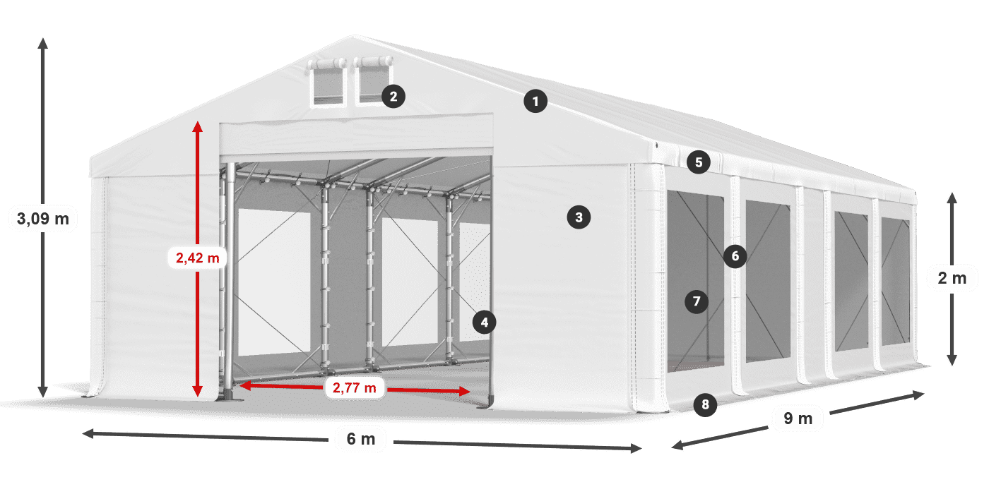 Tető: FR 620 PVC Falak: MS 580 PVC 2 m jelmagyarázat