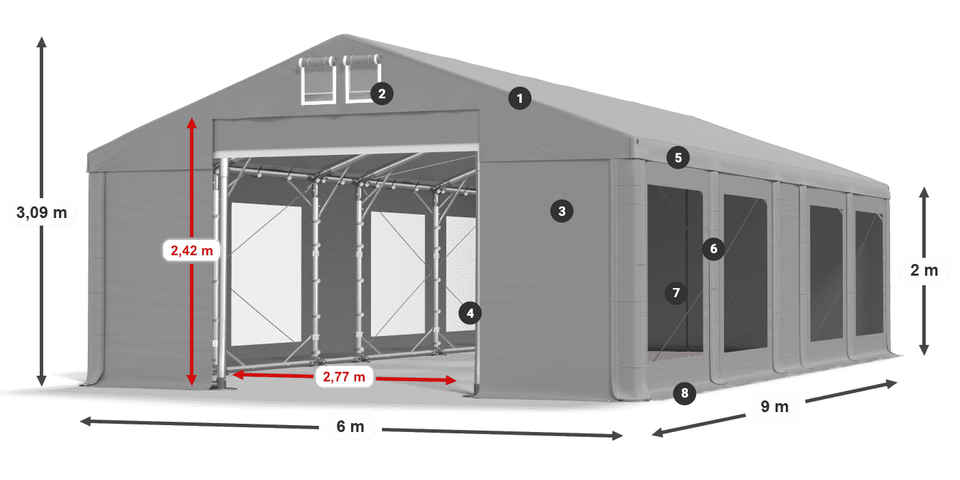 Tető: FR 620 PVC Falak: MS 580 PVC 2 m jelmagyarázat