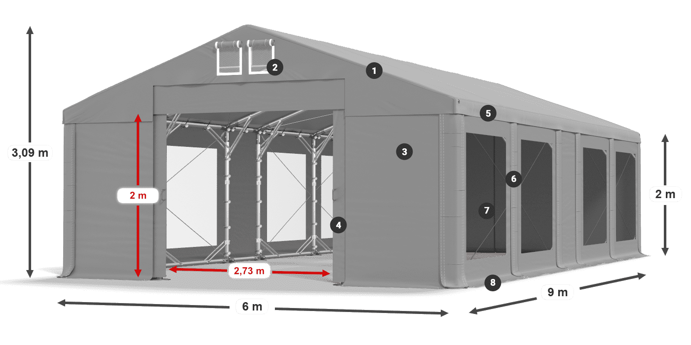 Tető: FR 620 PVC Falak: MS 580 PVC 2 m jelmagyarázat