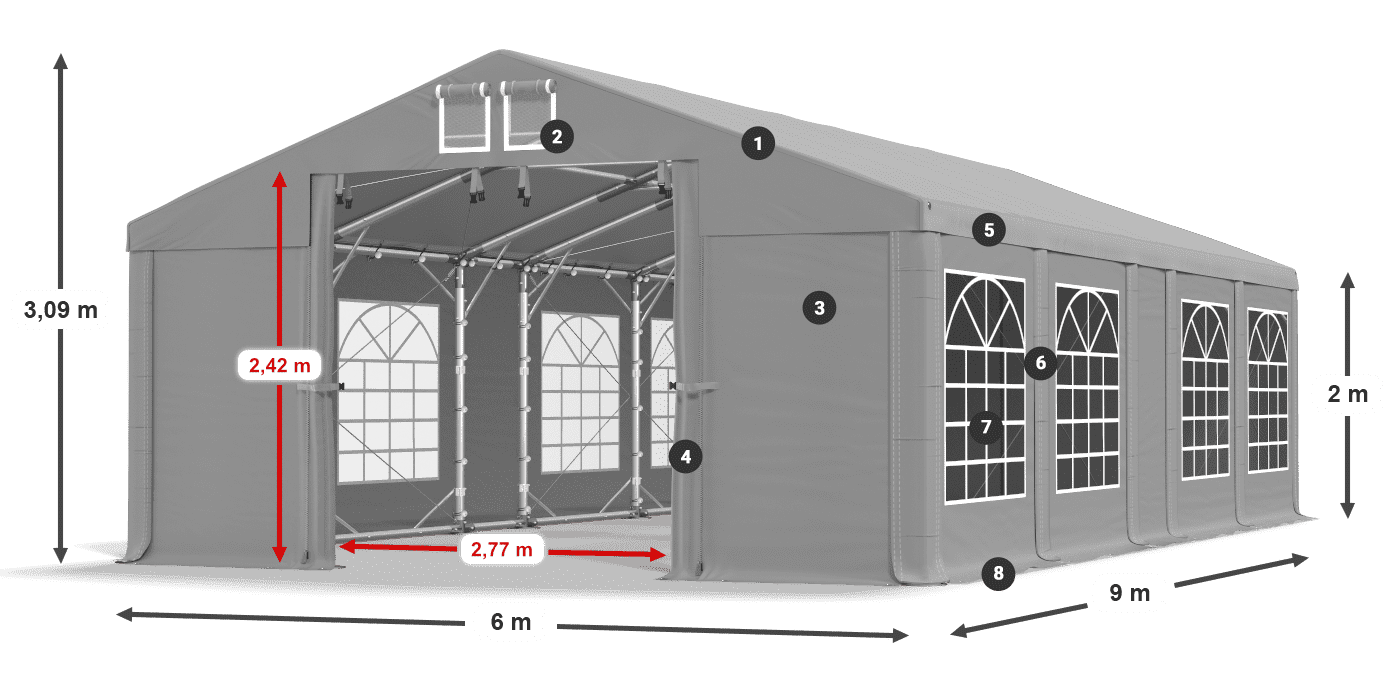Tető: FR 620 PVC Falak: SD 500 PVC 2 m jelmagyarázat