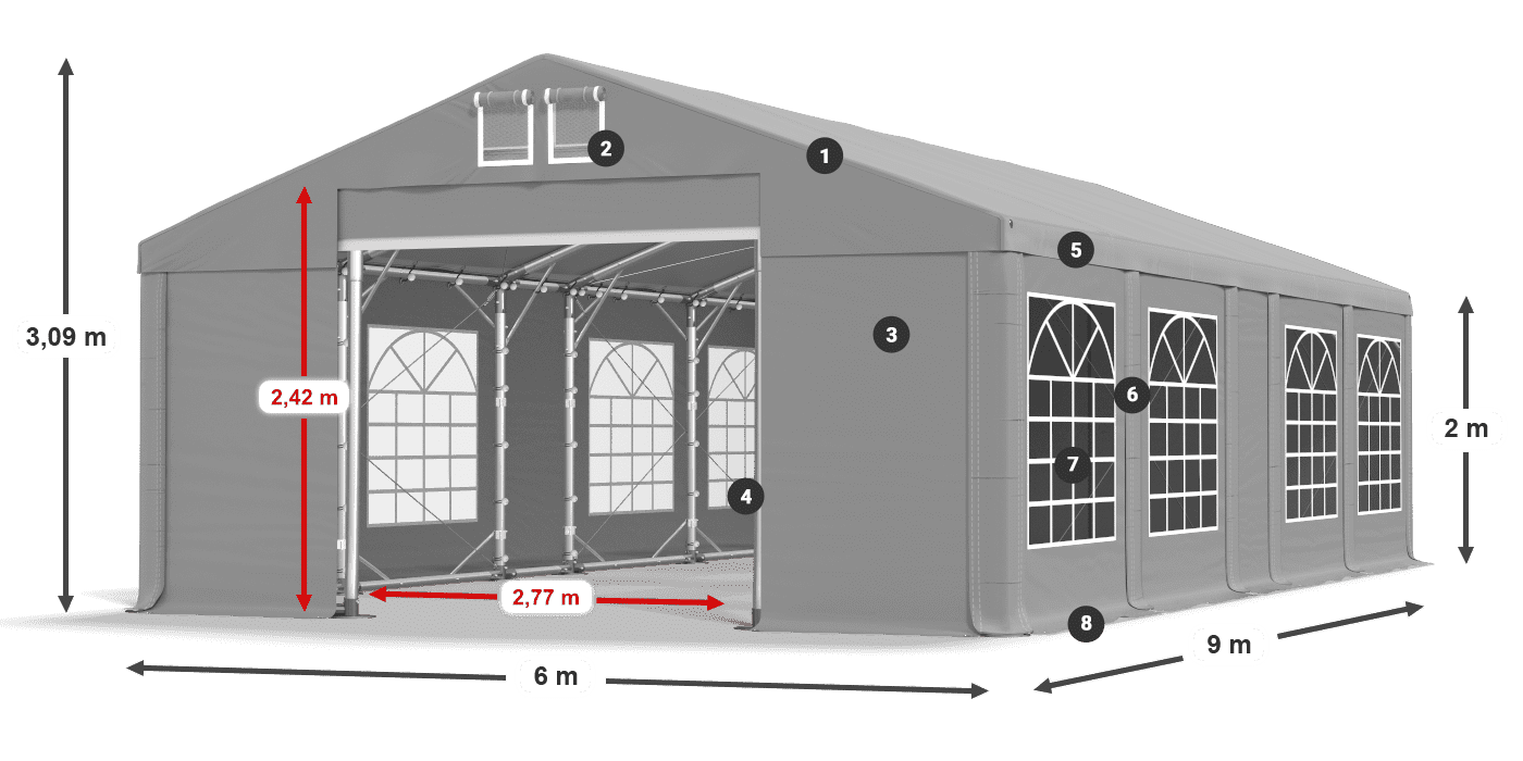 Tető: FR 620 PVC Falak: SD 500 PVC 2 m jelmagyarázat