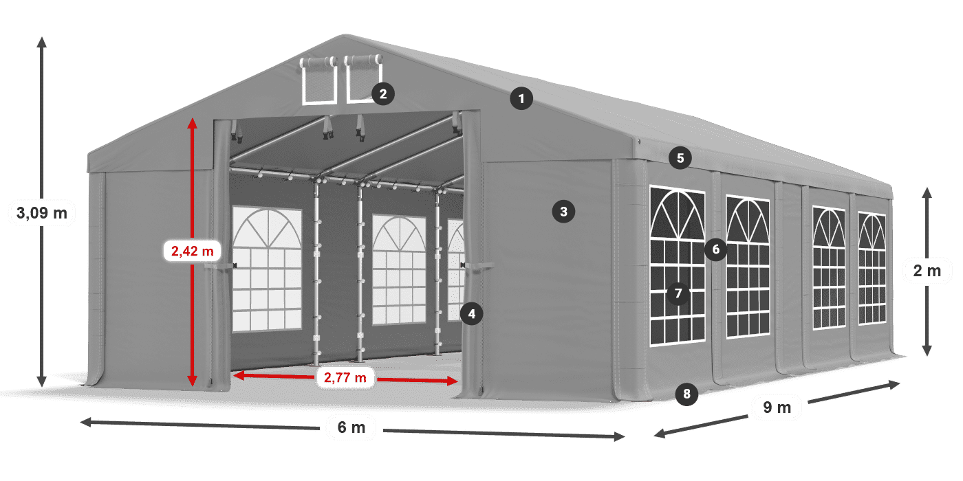 Tető: FR 620 PVC Falak: SD 500 PVC 2 m jelmagyarázat
