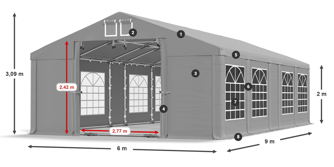 Tető: FR 620 PVC Falak: SD 500 PVC 2 m jelmagyarázat