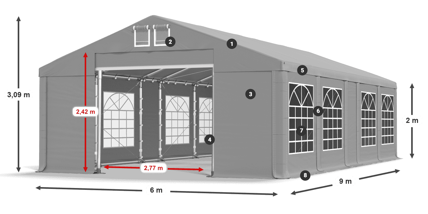 Tető: FR 620 PVC Falak: SD 500 PVC 2 m jelmagyarázat
