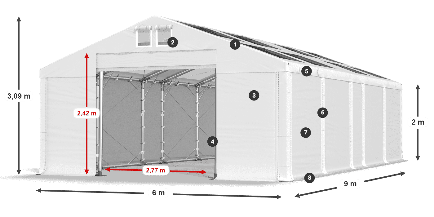Tető: MS T 580 PVC Falak: FR 620 PVC 2 m jelmagyarázat