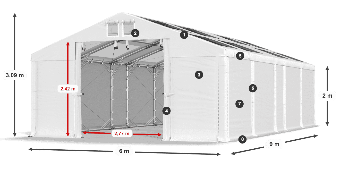 Tető: MS T 580 PVC Falak: FR 620 PVC 2 m jelmagyarázat