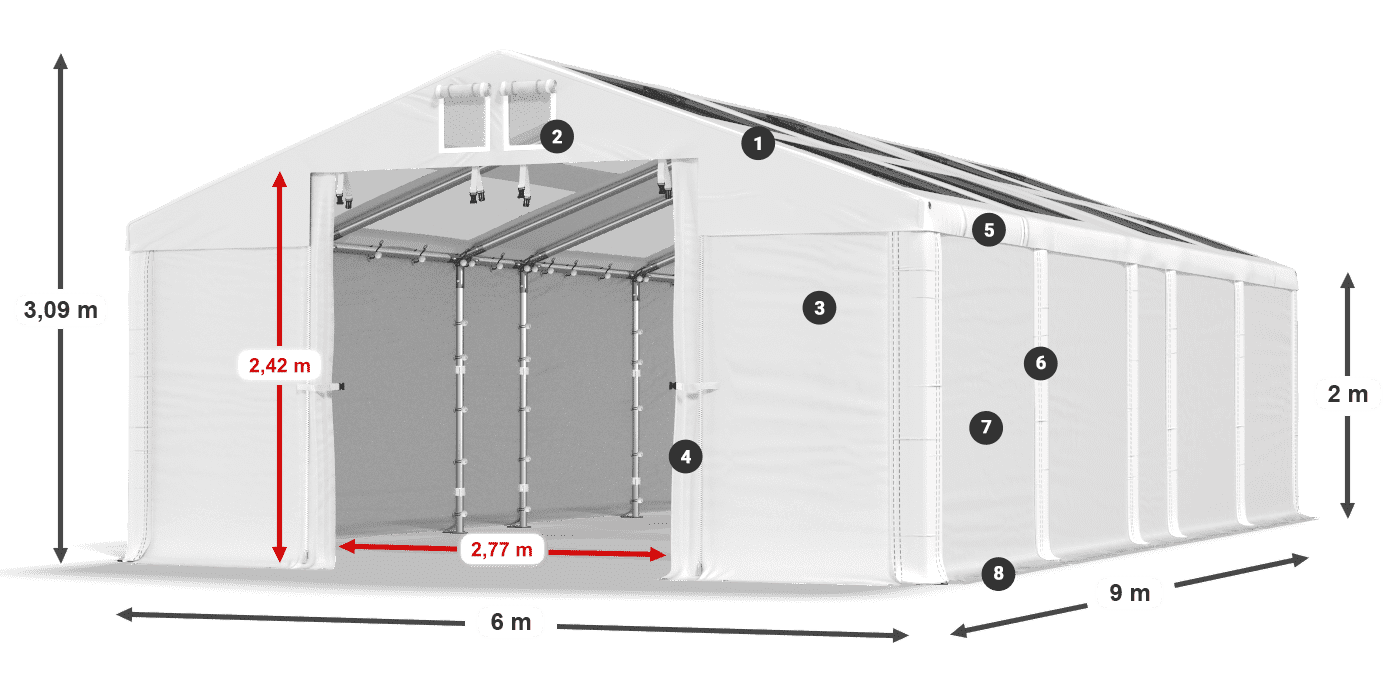 Tető: MS T 580 PVC Falak: FR 620 PVC 2 m jelmagyarázat