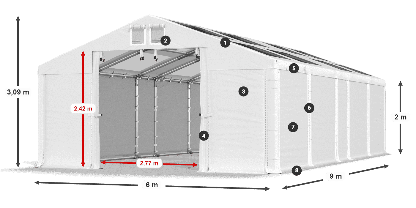 Tető: MS T 580 PVC Falak: FR 620 PVC 2 m jelmagyarázat