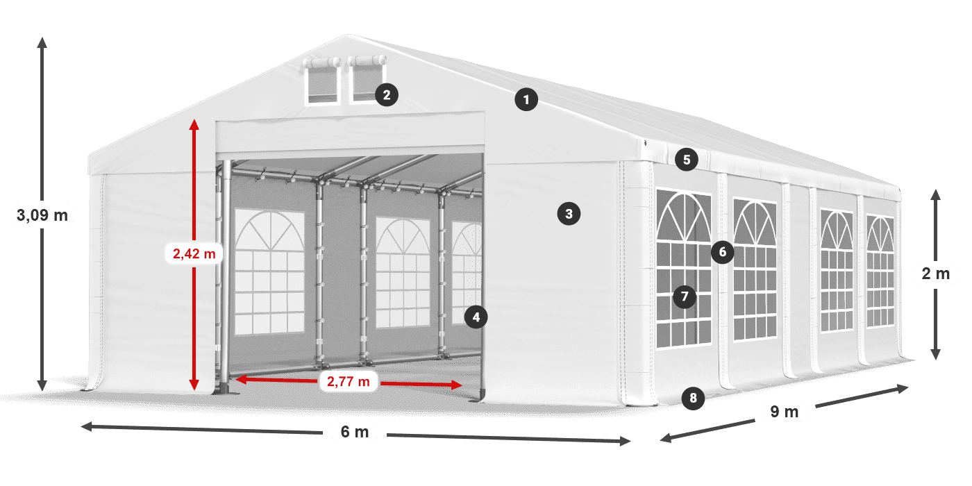 Tető: MS 580 PVC Falak: FR 620 PVC 2 m jelmagyarázat