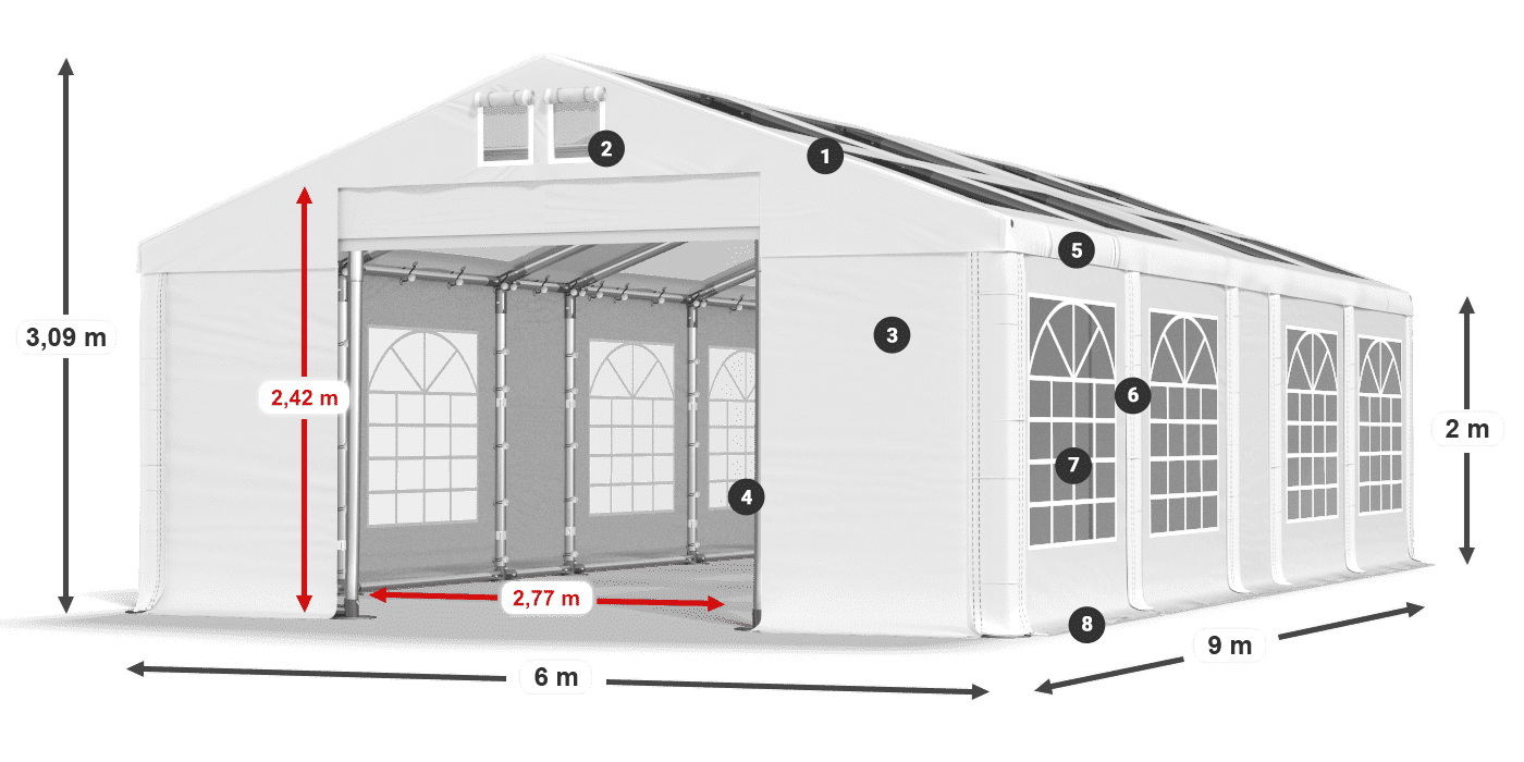 Tető: MS T 580 PVC Falak: FR 620 PVC 2 m jelmagyarázat