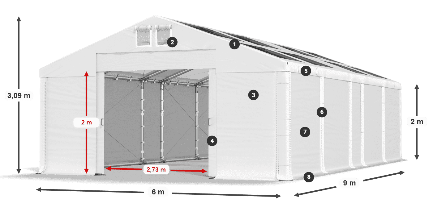 Tető: MS T 580 PVC Falak: FR 620 PVC 2 m jelmagyarázat