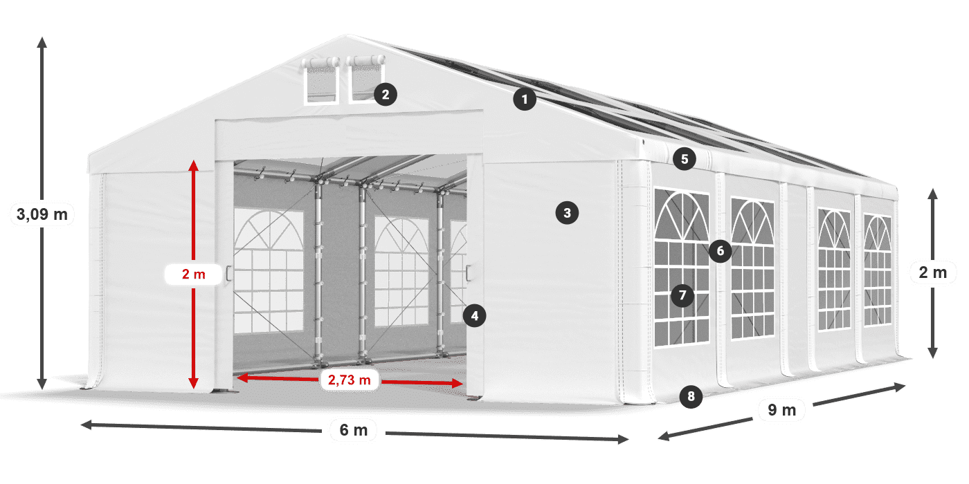 Tető: MS T 580 PVC Falak: FR 620 PVC 2 m jelmagyarázat