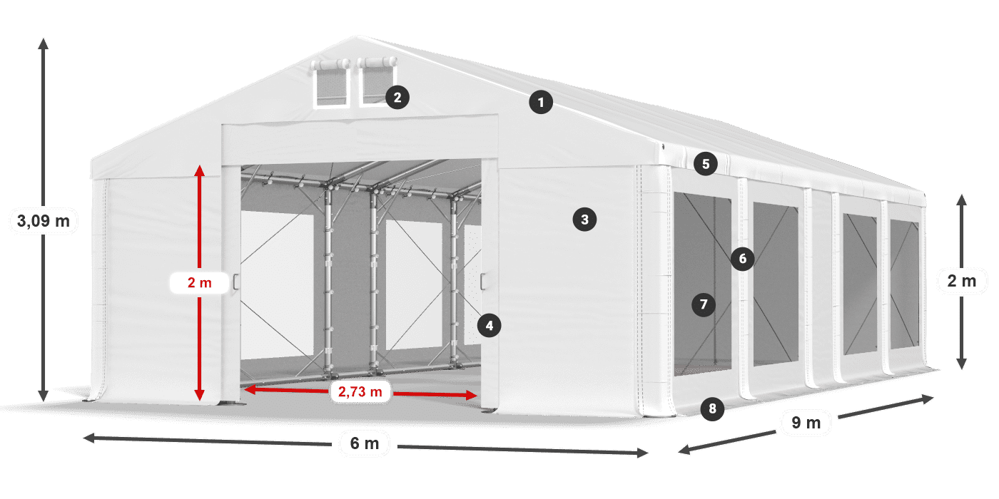 Tető: MS 580 PVC Falak: MS 580 PVC 2 m jelmagyarázat