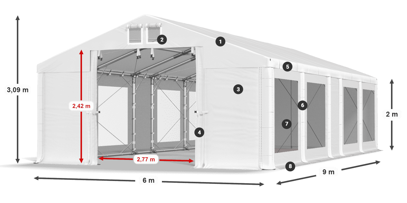 Tető: MS 580 PVC Falak: MS 580 PVC 2 m jelmagyarázat