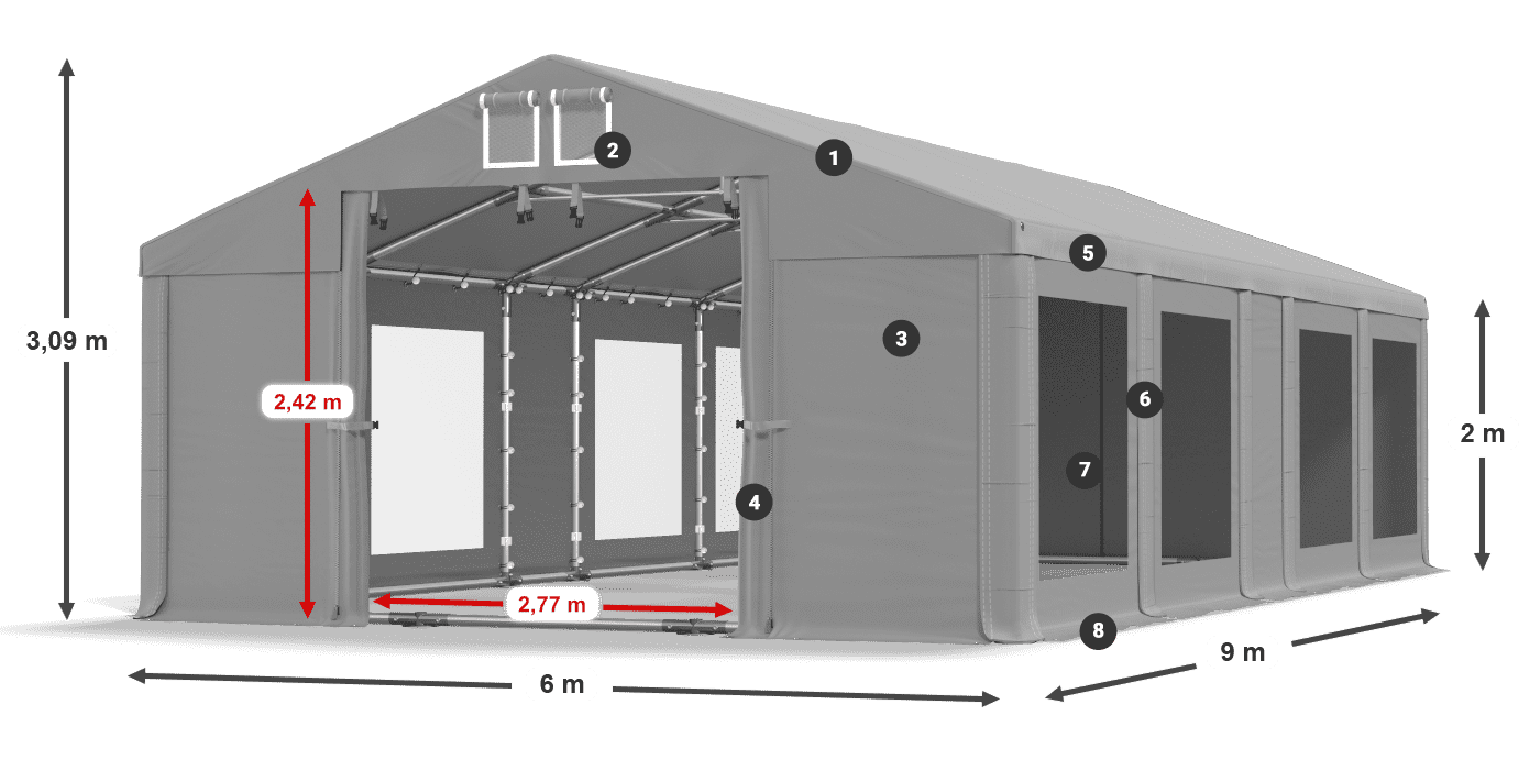 Tető: MS 580 PVC Falak: MS 580 PVC 2 m jelmagyarázat