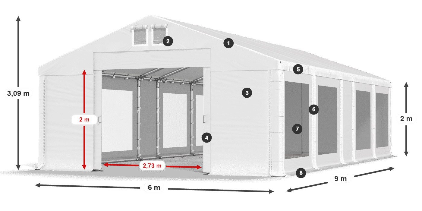 Tető: MS 580 PVC Falak: MS 580 PVC 2 m jelmagyarázat