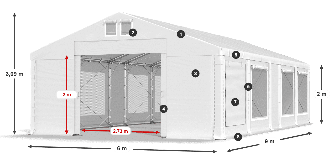 Tető: MS 580 PVC Falak: SD M 500 PVC 2 m jelmagyarázat