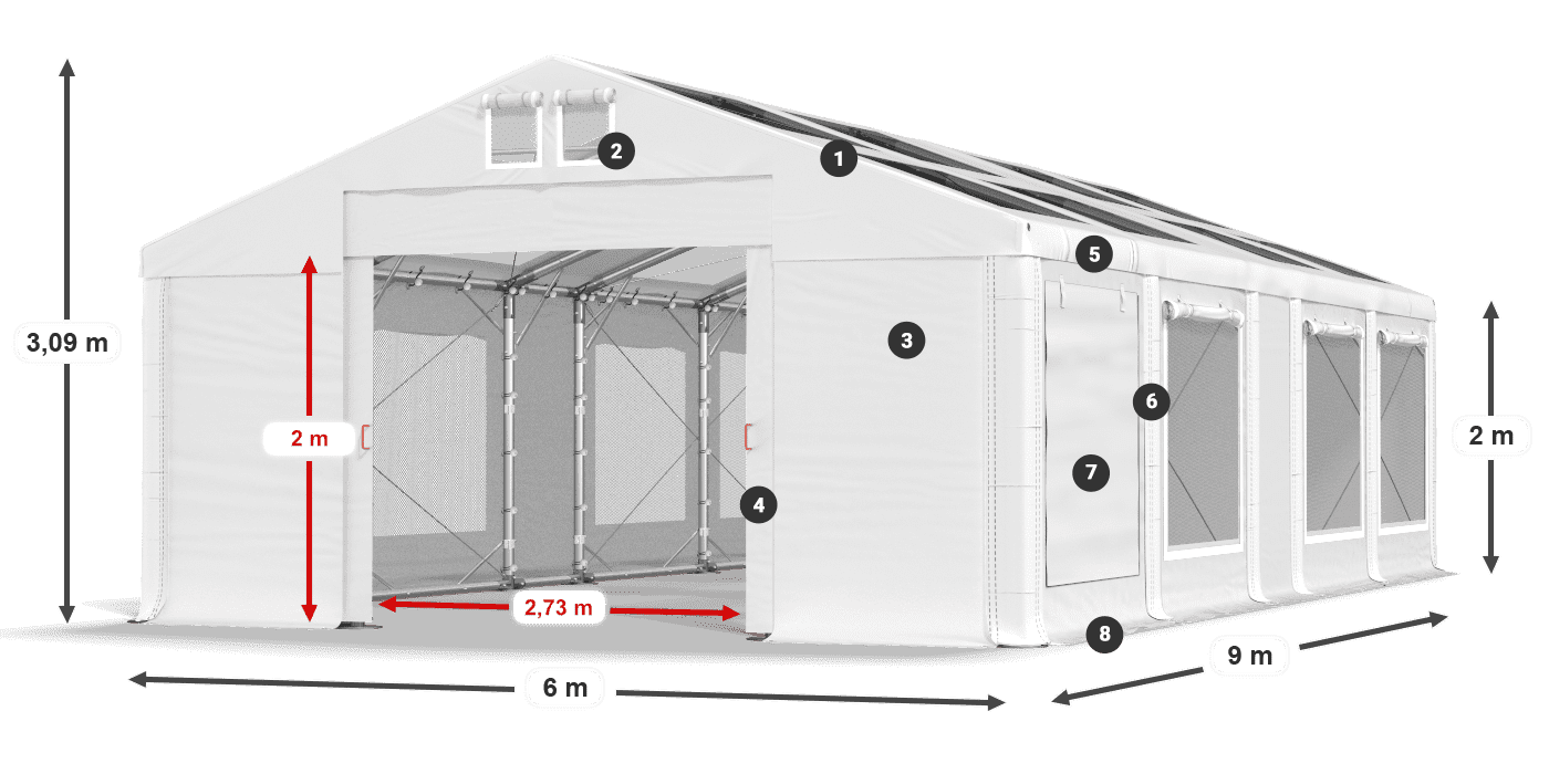 Tető: MS T 580 PVC Falak: SDM 500 PVC 2 m jelmagyarázat