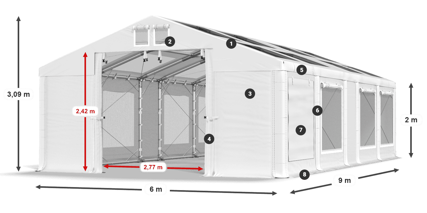 Tető: MS T 580 PVC Falak: SDM 500 PVC 2 m jelmagyarázat