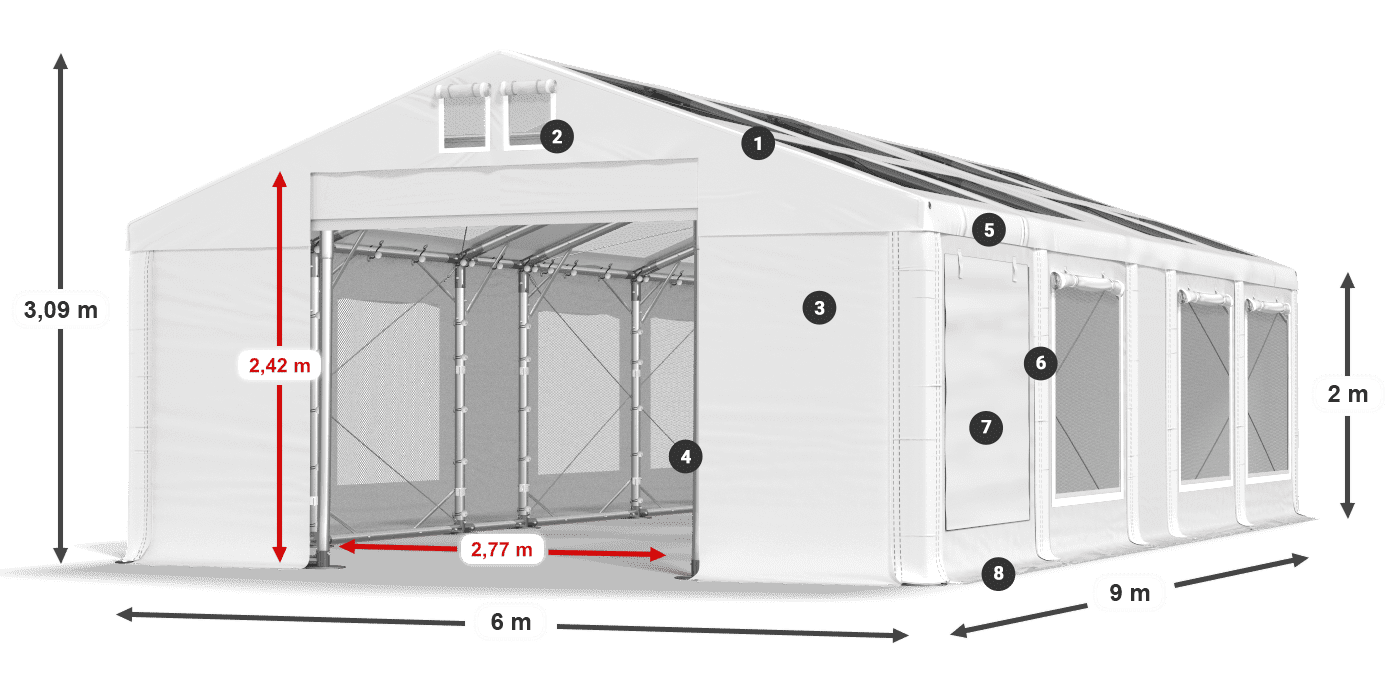 Tető: MS T 580 PVC Falak: SDM 500 PVC 2 m jelmagyarázat