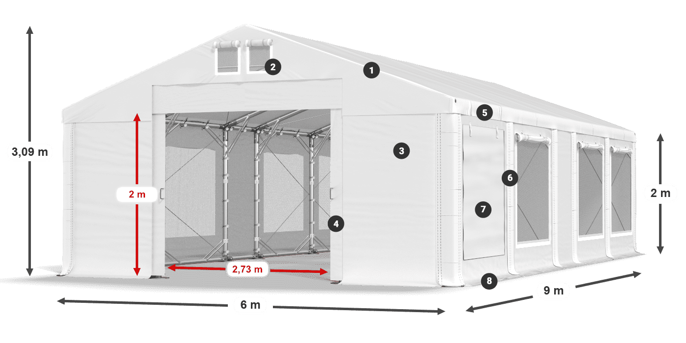 Tető: MS 580 PVC Falak: SD M 500 PVC 2 m jelmagyarázat