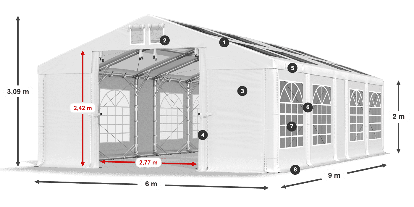 Tető: MS 580 PVC Falak: SD 500 PVC 2 m jelmagyarázat
