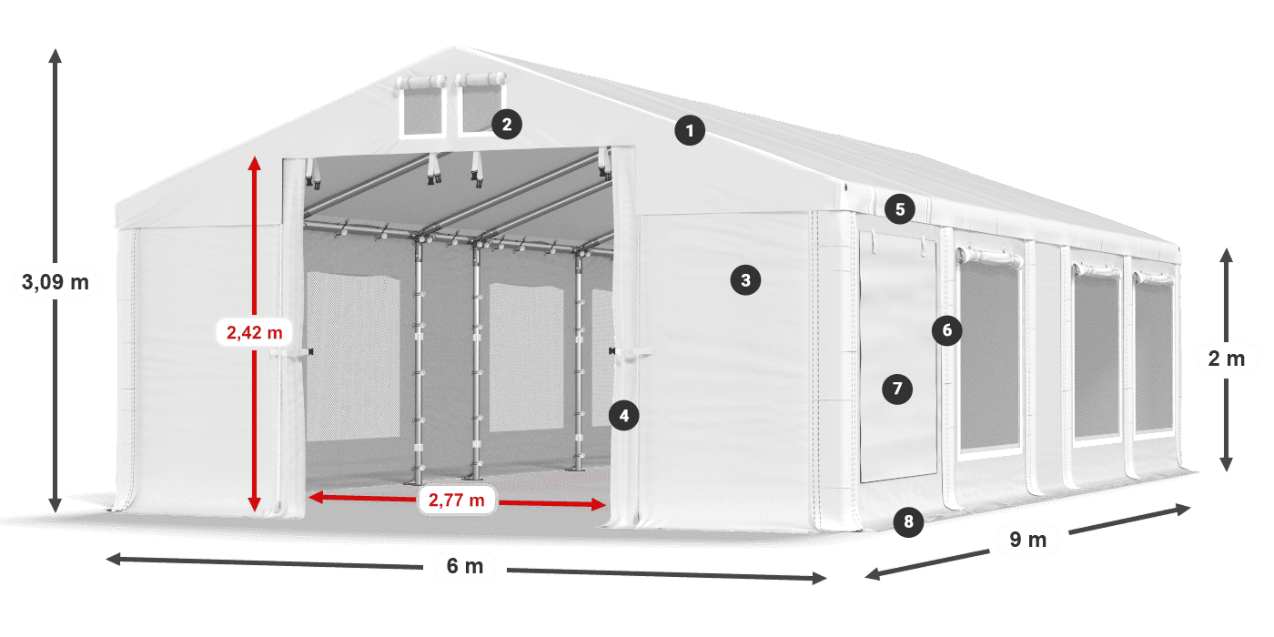 Tető: MS 580 PVC Falak: SD M 500 PVC 2 m jelmagyarázat