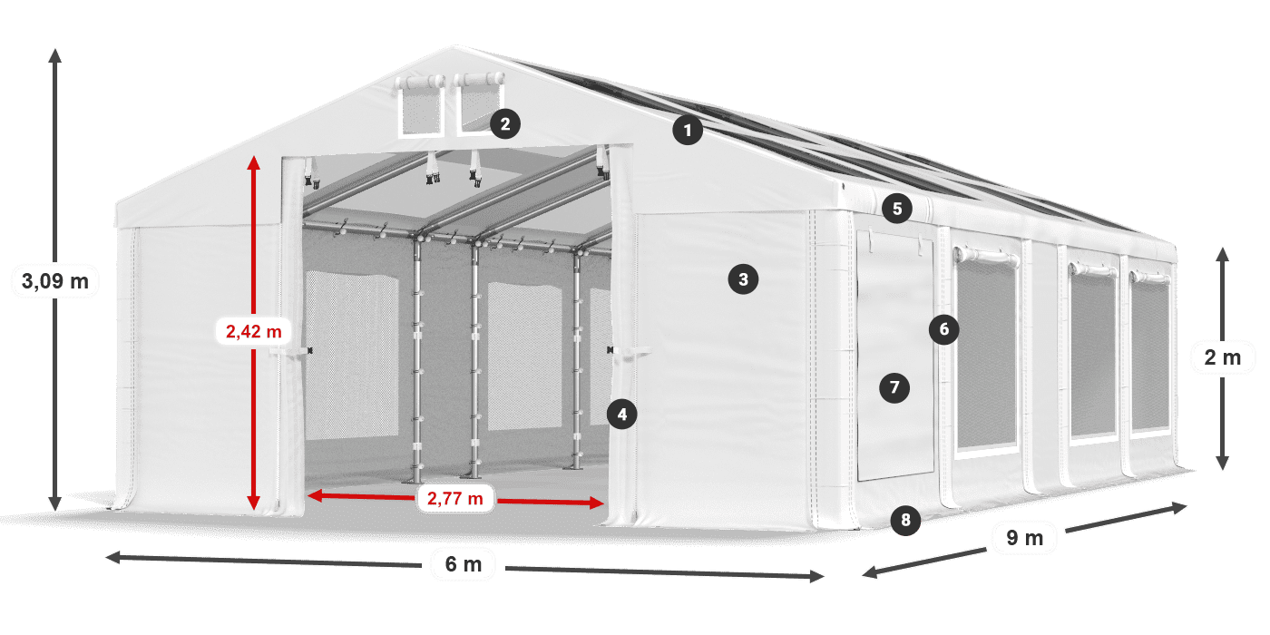 Tető: MS T 580 PVC Falak: SDM 500 PVC 2 m jelmagyarázat