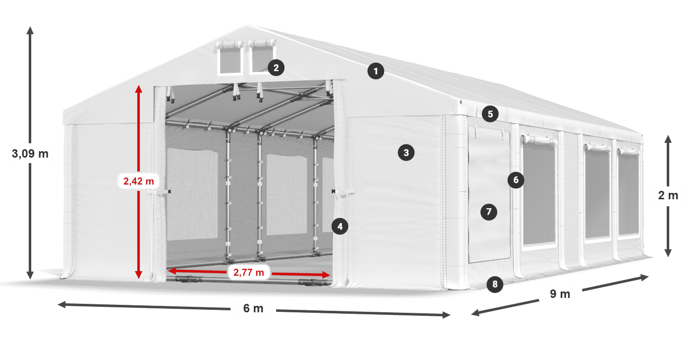 Tető: MS 580 PVC Falak: SD M 500 PVC 2 m jelmagyarázat