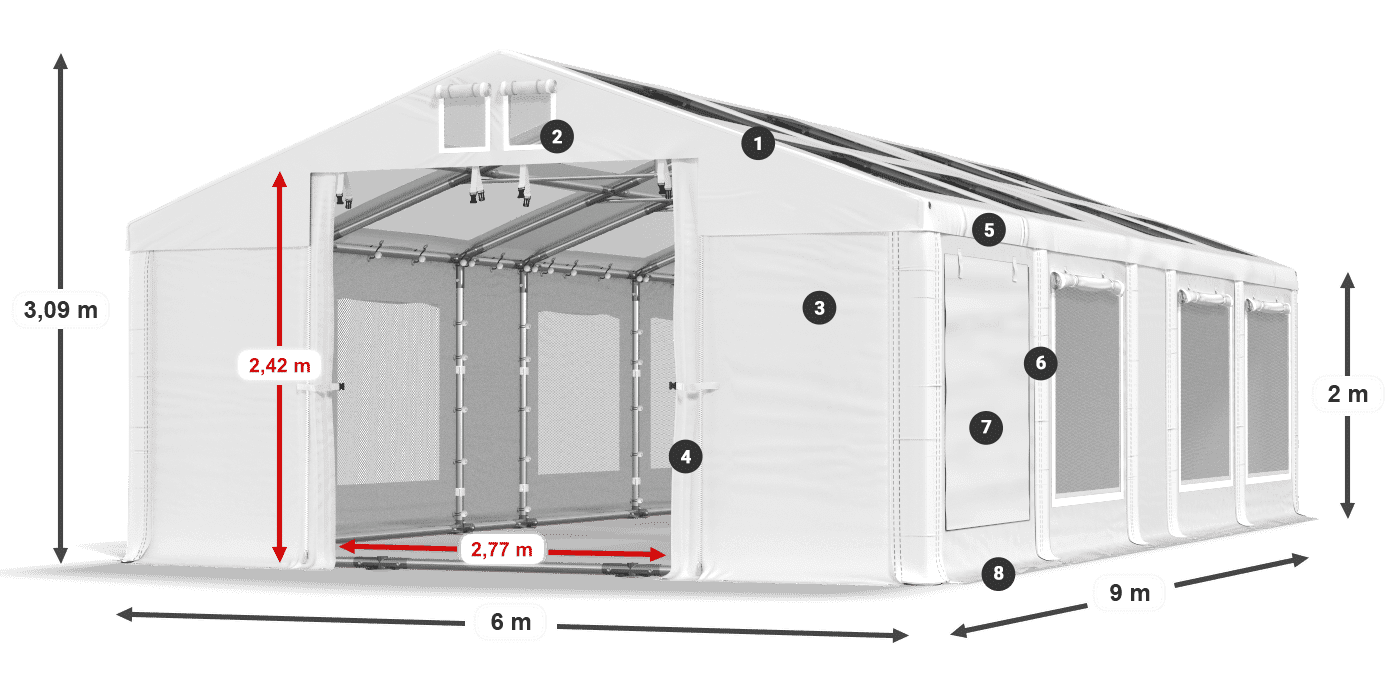 Tető: MS T 580 PVC Falak: SDM 500 PVC 2 m jelmagyarázat