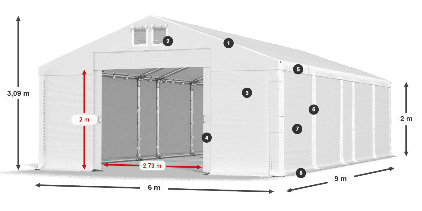 Tető: MS 580 PVC Falak: SD 500 PVC 2 m jelmagyarázat