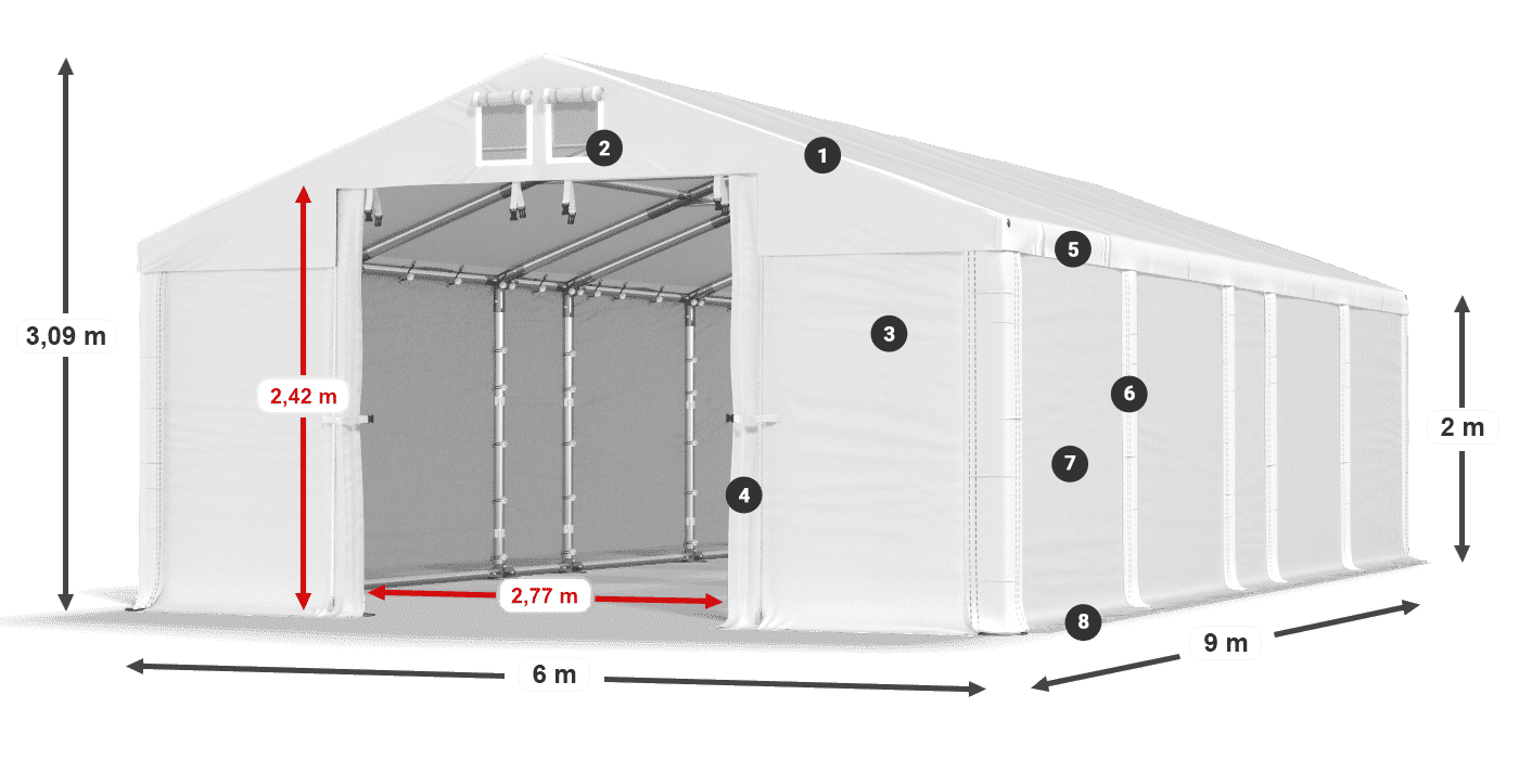 Tető: MS 580 PVC Falak: SD 500 PVC 2 m jelmagyarázat