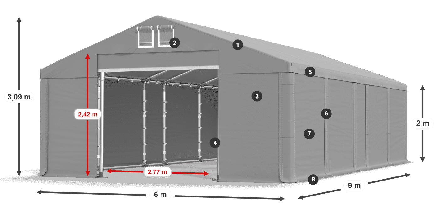 Tető: MS 580 PVC Falak: SD 500 PVC 2 m jelmagyarázat